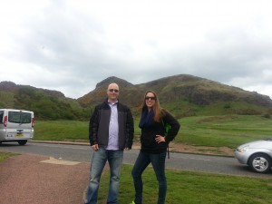 Gina & Andy about to hike Arthur's Seat in Edinburgh, Scotland 